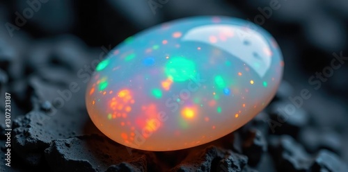 Halbedelstein aus Opal mit feinen Schattierungen und Wellenmustern, opals, glanzend
