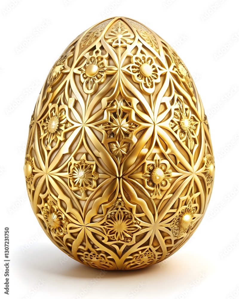 Golden Easter egg and decorative golden sphere on white background Golden Easter egg and decorative golden sphere on white background
