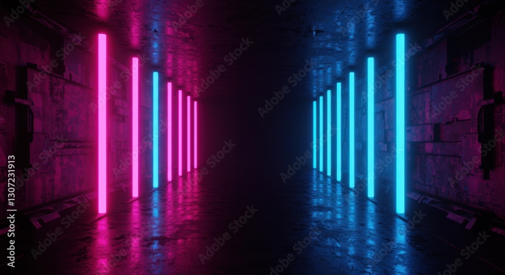 Fototapeta premium Immersive Neon Light Rods in Sci-Fi Setting