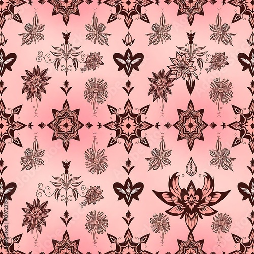 Floral Elegance: A seamless pattern of intricate floral designs in rich earthy tones on a soft gradient background, creating a tapestry of delicate beauty and timeless appeal.