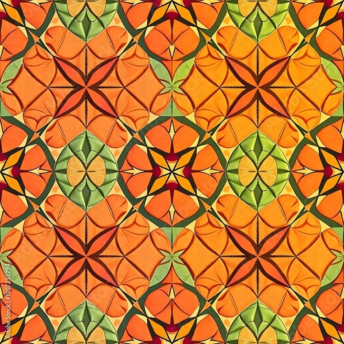 Geometric Floral Delight: A captivating, meticulously designed pattern showcasing stylized floral motifs in an array of warm, earthy tones. 