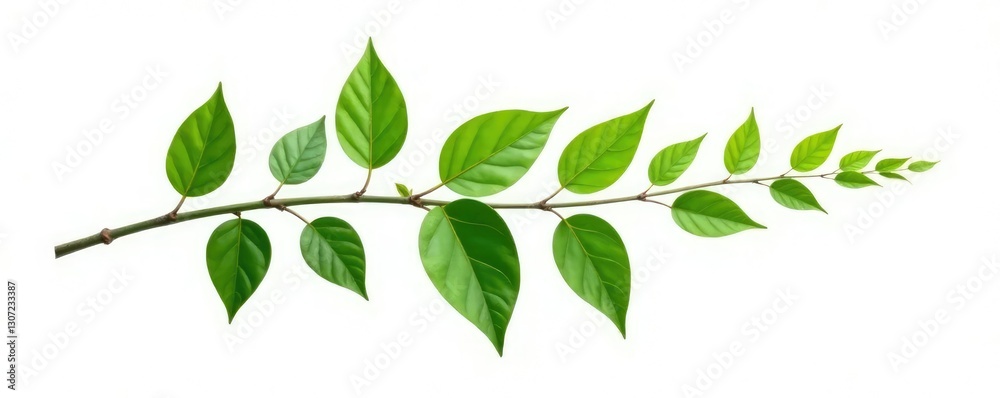 Obraz premium Single branch with leaves isolated on white background, plant isolate, leafy branches, botanical