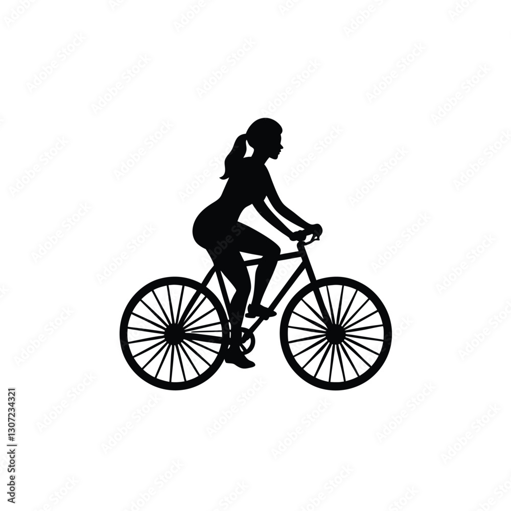 Obraz premium silhouette of a girl riding a bicycle on white background