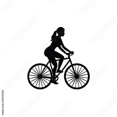 silhouette of a girl riding a bicycle on white background