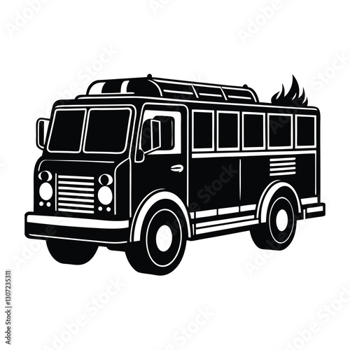 Silhouette fire truck vector on white background