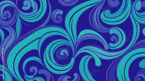 Floral Swirls: A dynamic and rhythmic tapestry of intricate floral swirls in varying shades of blue and teal, creates a captivating and visually stunning backdrop.