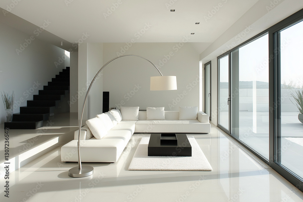 Fototapeta premium Modern minimalistic white living room interior design with sofa