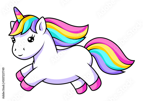 Illustration of unicorn. Happy birthday party item.