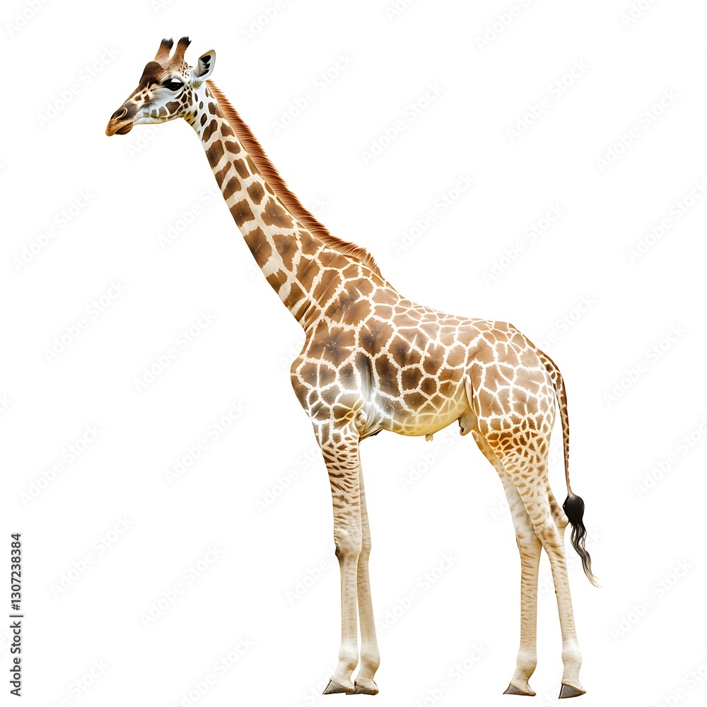 Fototapeta premium Majestic Giraffe with Long Neck Isolated on White Background