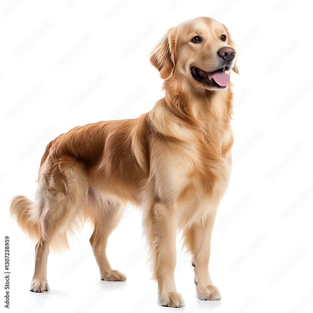 Friendly Golden Retriever Dog Standing Isolated on White Background Friendly Golden Retriever Dog Standing Isolated on White Background