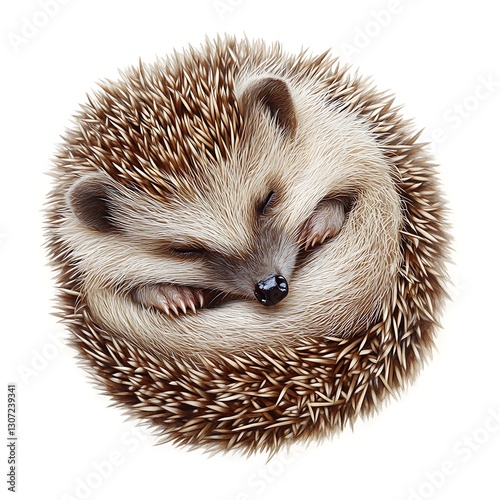 Adorable Hedgehog Curled Up Isolated on White Background