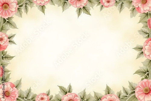 Delicate Pink Floral Border on Light Cream Background