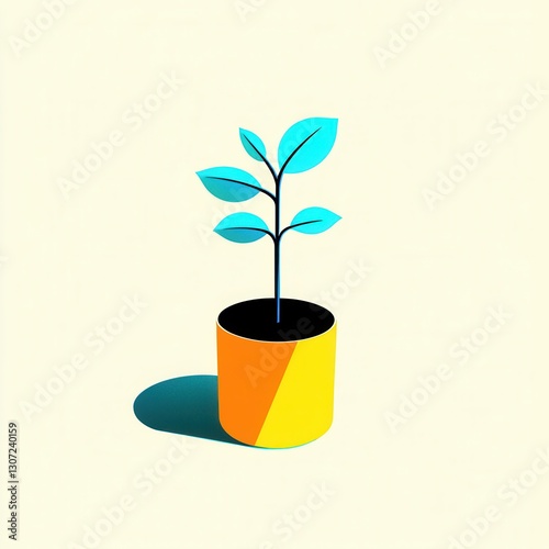 Minimalist illustration of a vibrant plant in a yellow and orange pot.