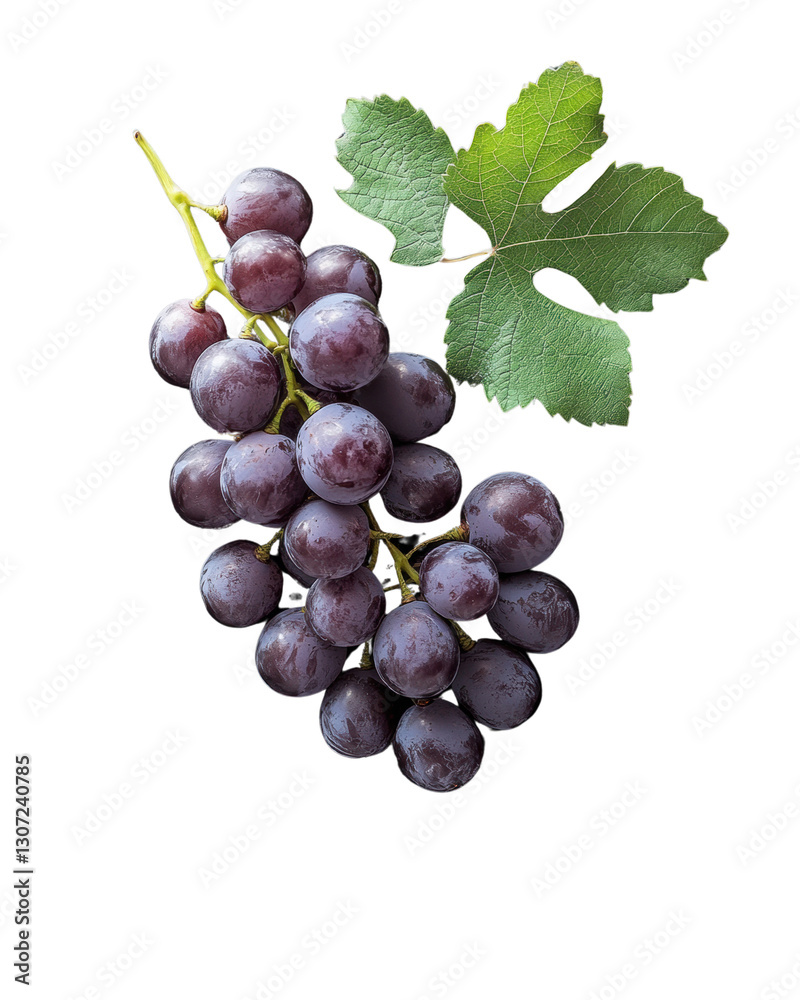 Fototapeta premium Fresh purple grapes, white isolated background