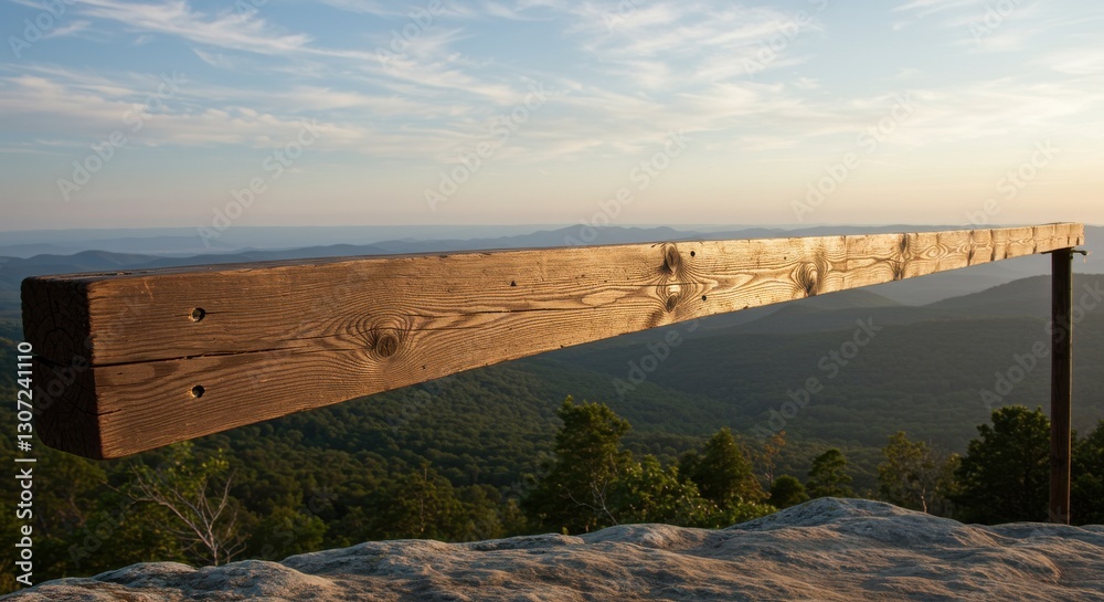 Fototapeta premium Scenic mountain view from a wooden lookout point at sunset with vibrant skies
