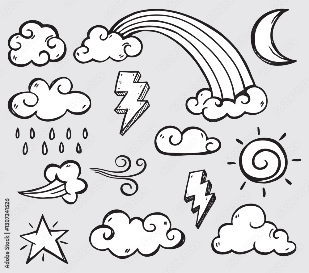 A set of clouds of various shapes. Cartoon clouds to place in the sky A set of clouds of various shapes. Cartoon clouds to place in the sky