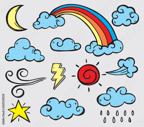A set of clouds of various shapes. Cartoon clouds to place in the sky