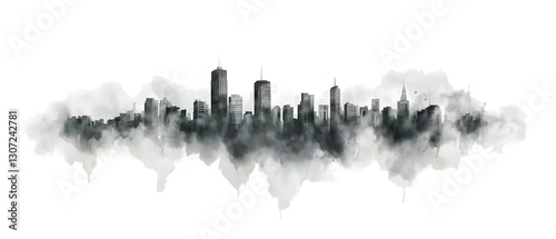 A stunning black and white watercolor artwork depicting the iconic skyline of Curitiba Brazil featuring its modern skyscrapers and landmarks photo