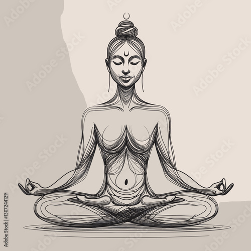Abstract sketch of a meditating woman in lotus position

