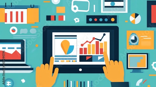Digital analytics dashboard with charts and graphs.