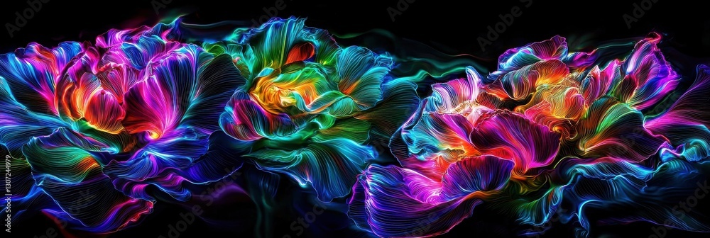 Alien-like appearance of illuminated peonies in vibrant colors. Alien-like appearance of illuminated peonies in vibrant colors.