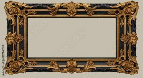 Ornate Baroque Gold and Black Frame with Floral Carvings