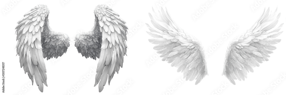 Obraz premium Set of a White angel wings, isolated on transparent background.