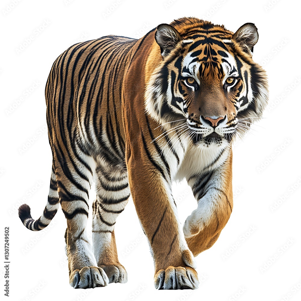 Fototapeta premium Majestic Tiger Walking Isolated on White Background