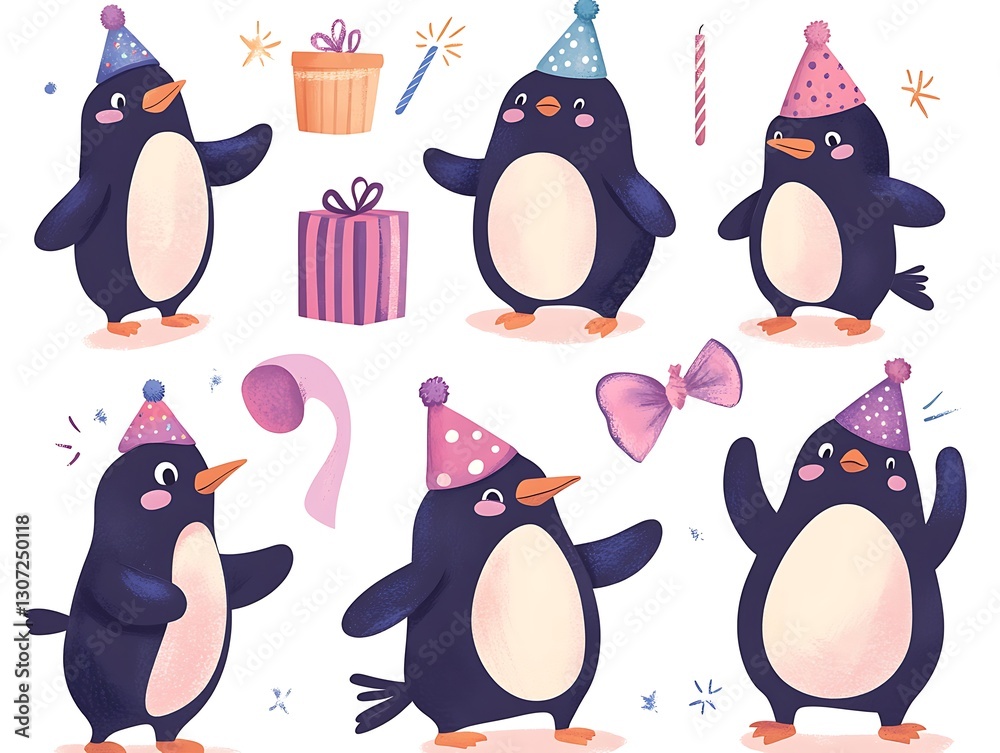 Obraz premium Festive Penguins Partying