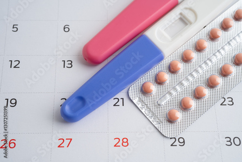 Pregnancy test for female of ovulation day, fetus, maternity, childbirth, birth control.
