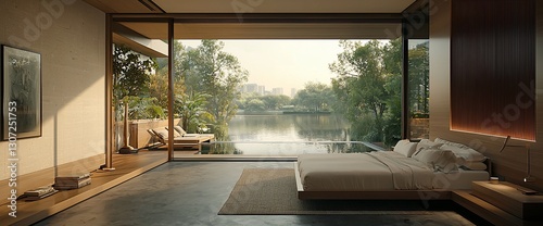 Modern Bedroom with Lake View