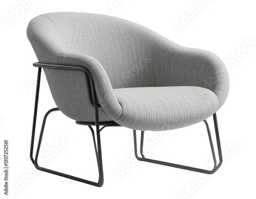 Modern Upholstered Lounge Chair with Sled Base Isolated on Transparent Background