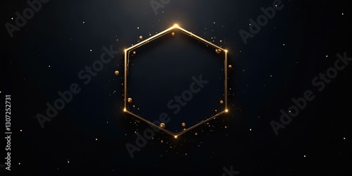 Elegant gold hexagon pattern on a dark navy background, soft glowing edges, luxury design.