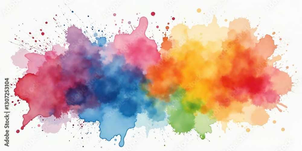 Obraz premium Vibrant rainbow watercolor splash, bold and expressive brush strokes, artistic abstract background.