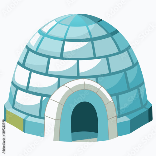 Igloo illustration in blue with curved top and entrance