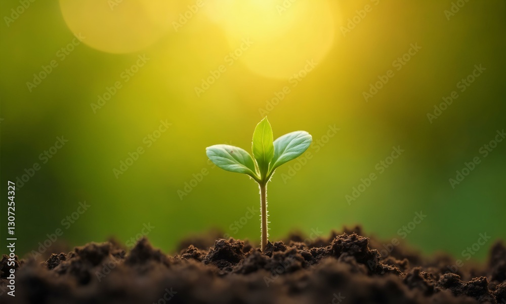 A single seedling bathed in soft golden light, blurred green background, nature’s delicate beauty. A single seedling bathed in soft golden light, blurred green background, nature’s delicate beauty.