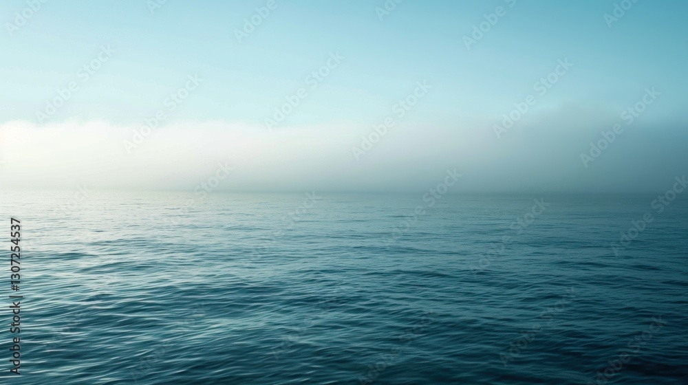 An expansive ocean landscape covered with a soft layer of fog An expansive ocean landscape covered with a soft layer of fog