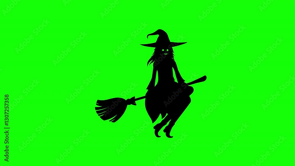 A loop animation video concept of a witch on a broom with an alpha channel A loop animation video concept of a witch on a broom with an alpha channel