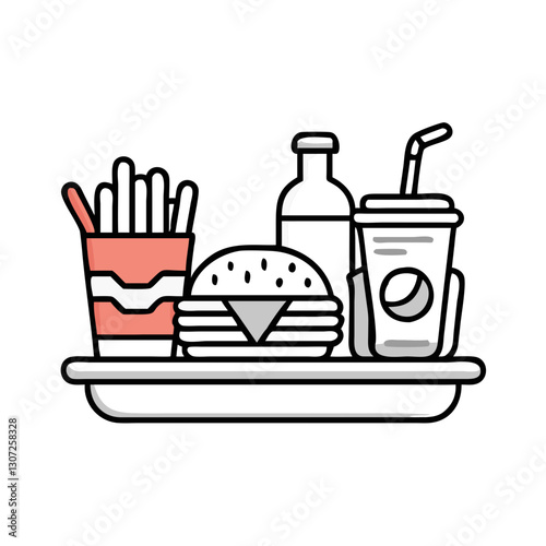 Black and white fast food meal tray