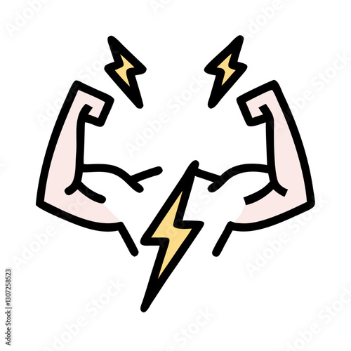 Strong arms with electric lightning bolts