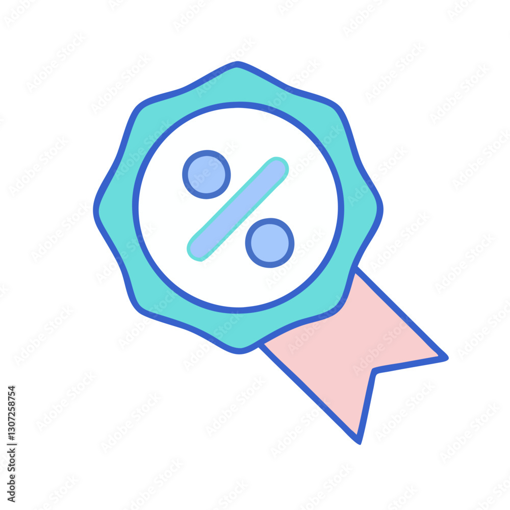 Obraz premium Blue ribbon badge with percentage sign