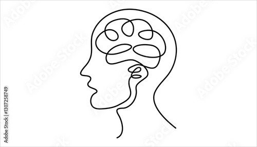 Psychology and Mindset Continuous One Line Drawing Illustration. Confused and Focused Brain One-Line Drawing.