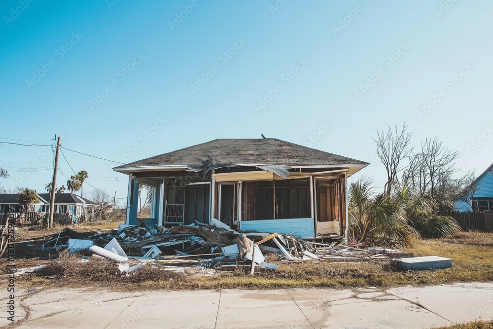 Fototapeta premium Family recovery after hurricane damage