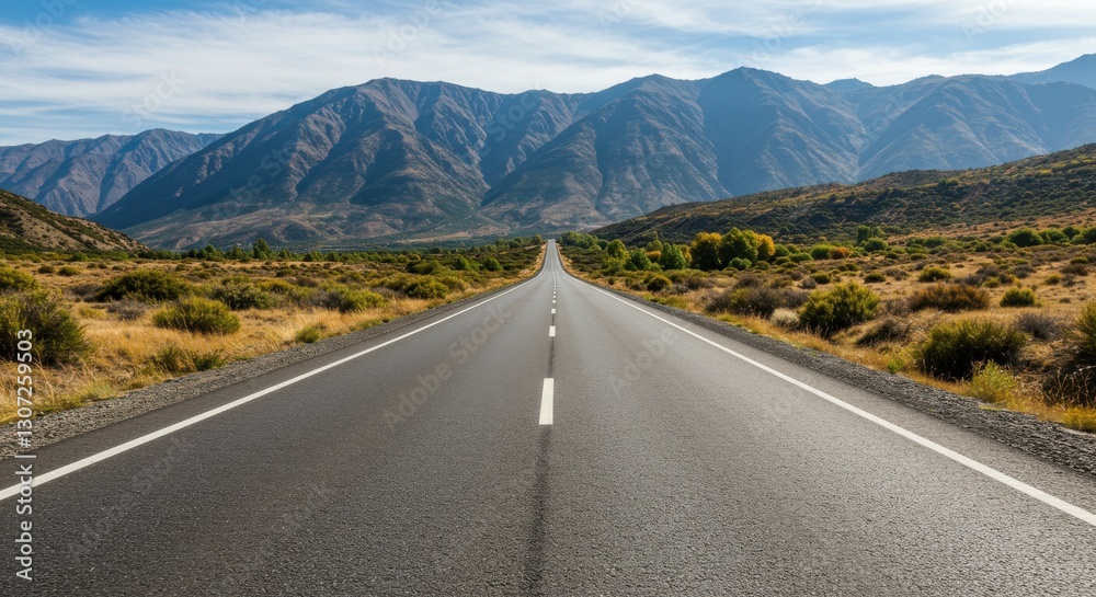 Fototapeta premium Scenic highway stretching towards majestic mountains under a clear blue sky