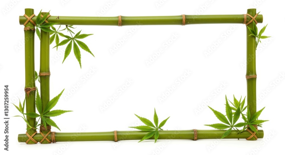 Naklejka premium Minimalist Bamboo Frame Decorated with Fresh Leaves