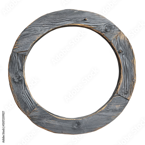 Wooden circular frame, white isolate background