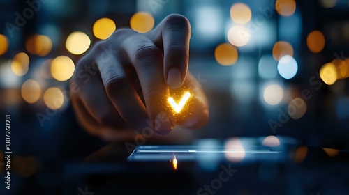 Wallpaper Mural Hand touching glowing heart shape on digital screen with bokeh lights in dark background, creating magical atmosphere of love and technology connection. Torontodigital.ca