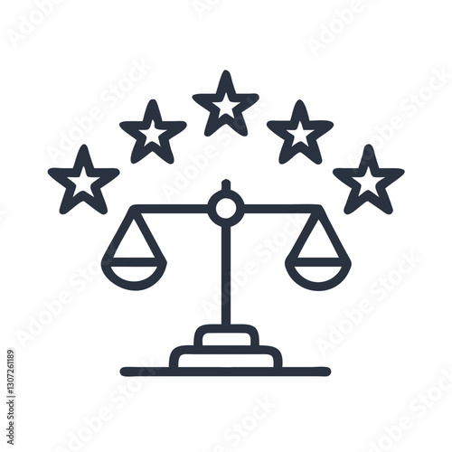 Scales of justice with five stars