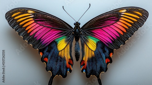 Colorful butterfly wings studio shot, nature background, vibrant insect design photo