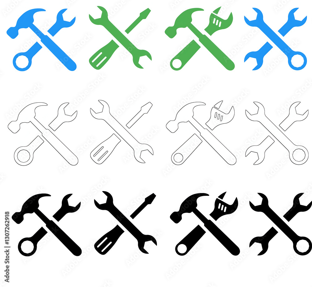set of tools icons on white background set of tools icons on white background